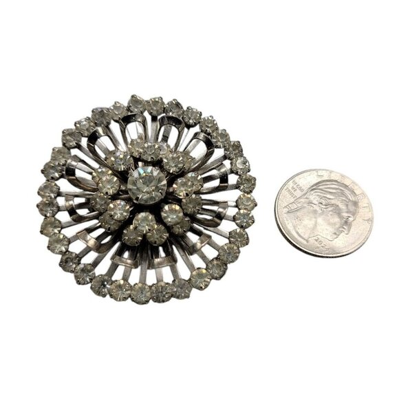 Atomic Starburst Brooch 1950s Unsigned Vintage Prong Set Diamamte Silver Tone - Picture 5 of 6